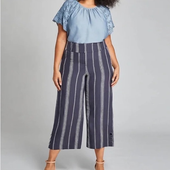 Lane Bryant Pants - NEW Lane Bryant ‘The Laney’ Slate Blue Stripe Crop High Rise Wide Leg Pants 16